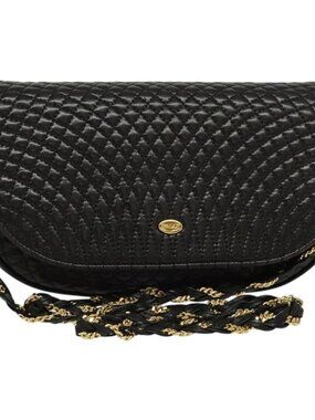 Authentic BALLY Quilted Chain Shoulder Bag Leather Black Gold